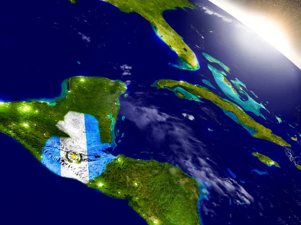 昇る太陽の旗とグアテマラ — ストック写真