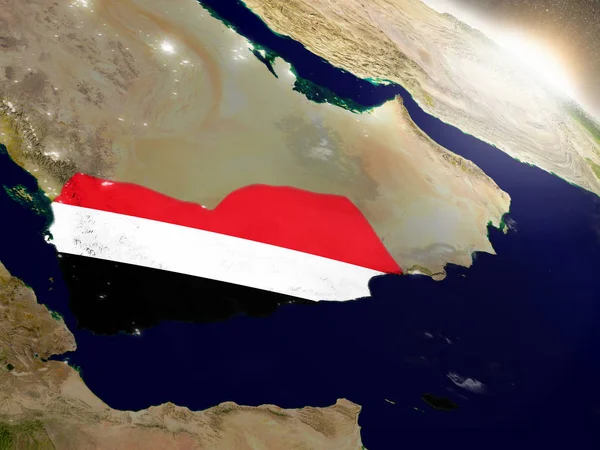 Jemen mit Fahne in der aufgehenden Sonne — Stockfoto