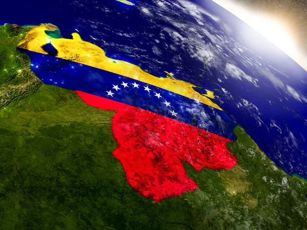Venezuela con bandera en el sol naciente — Foto de Stock