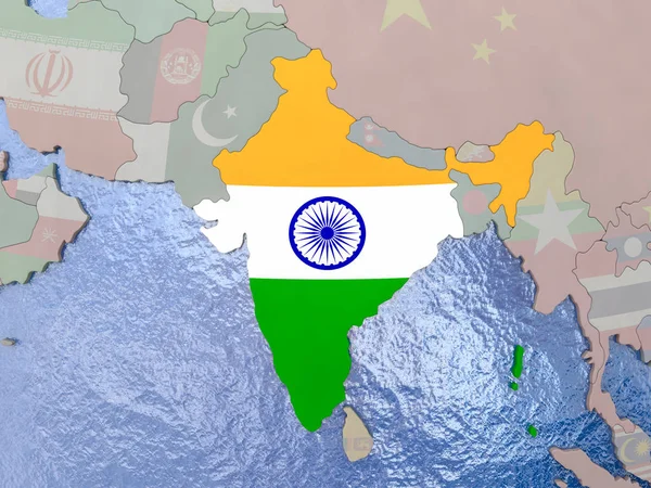 Índia com bandeira no globo — Fotografia de Stock