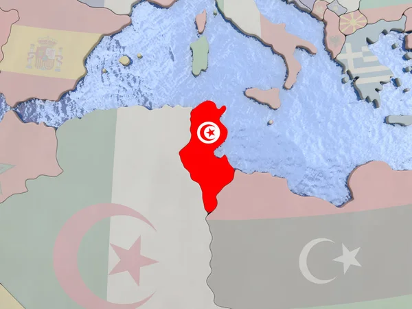 世界のフラグとチュニジア — ストック写真