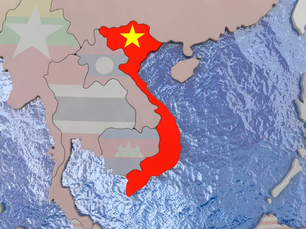 Dünya üzerinde bayrak ile Vietnam