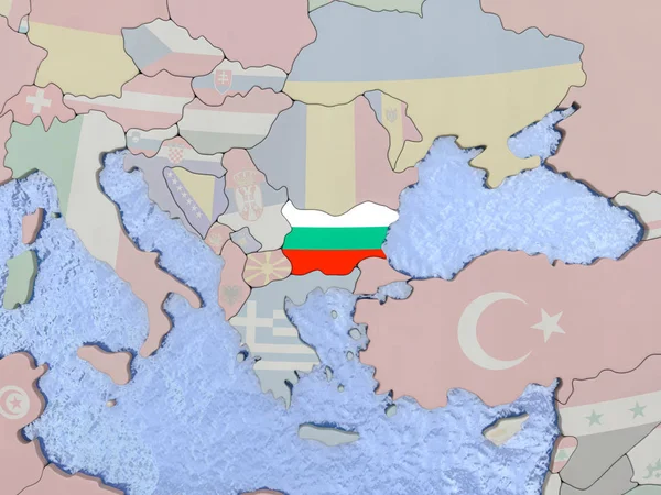 Bulgaria con bandera en el globo — Foto de Stock