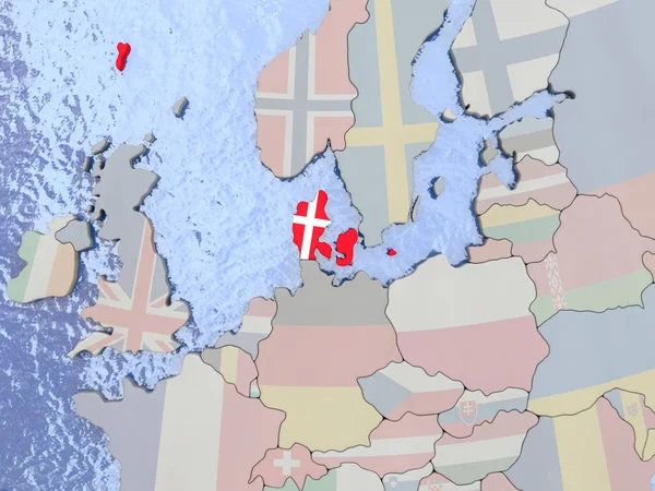 Denemarken met de vlag op de wereldbol — Stockfoto