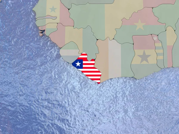 Libéria avec drapeau sur le globe — Photo