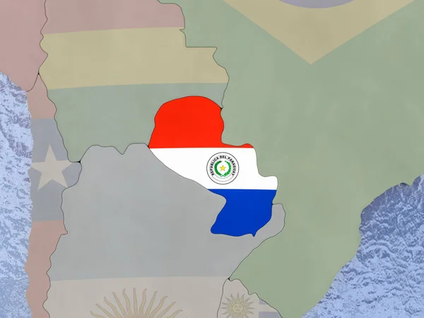 Paraguay con bandiera sul globo — Foto Stock