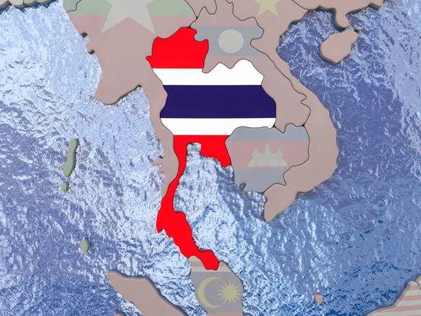 Thailand with flag on globe — Stock Photo, Image