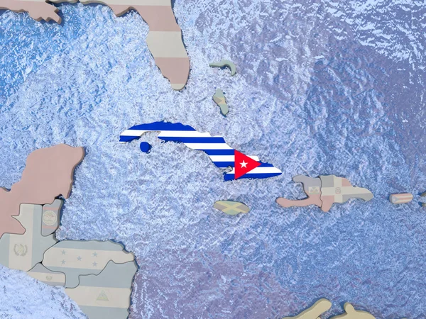 Cuba with flag on globe — Stock Photo, Image