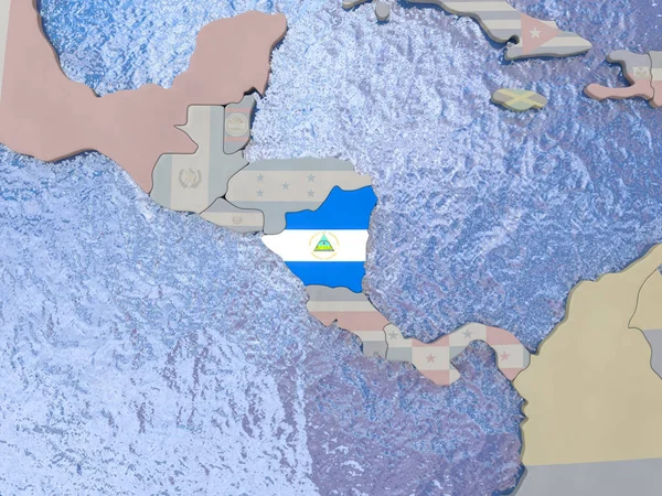 Nicaragua avec drapeau sur le globe — Photo