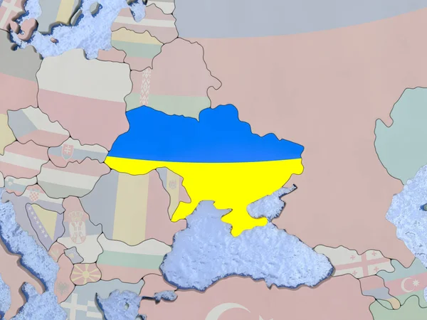 Ucraina con bandiera sul globo — Foto Stock