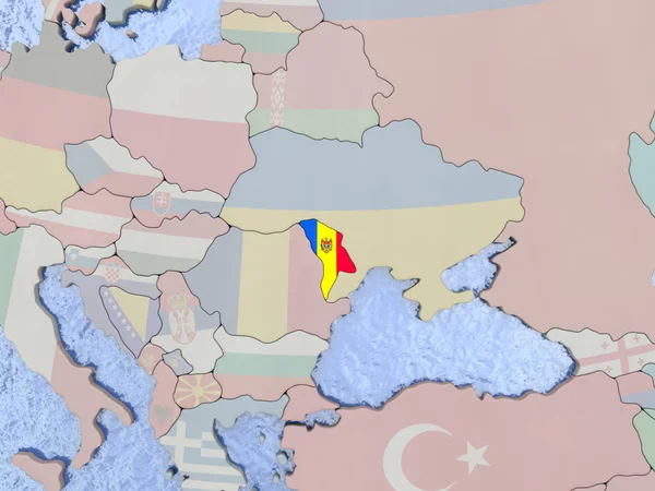 Moldawien mit Fahne auf Globus — Stockfoto