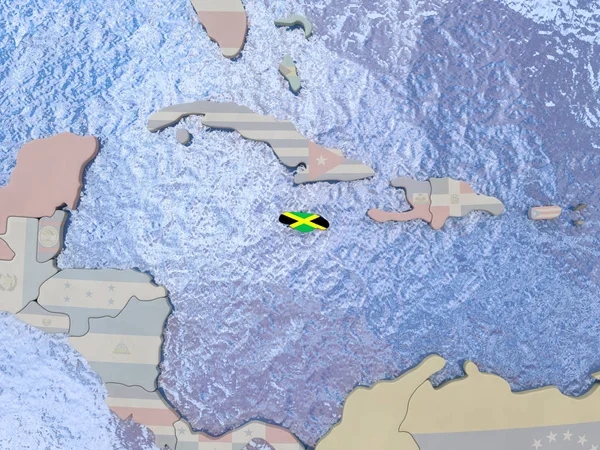 Jamaica mit Fahne auf Globus — Stockfoto