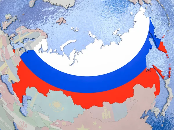 Russie avec drapeau sur le globe — Photo