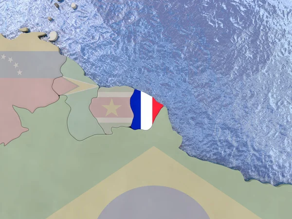 Guiana Franceză cu steag pe glob — Fotografie, imagine de stoc