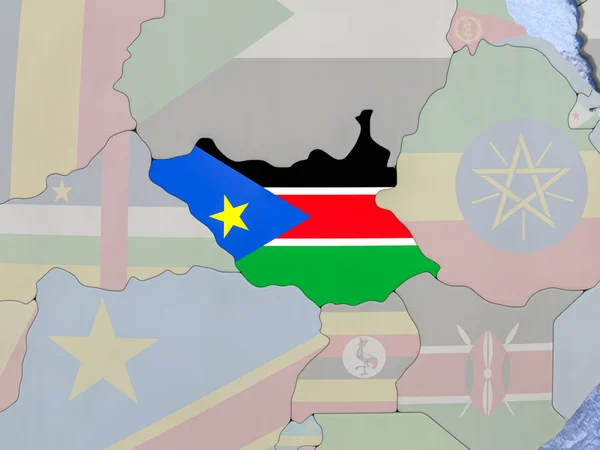 Sudan del Sud con bandiera sul globo — Foto Stock