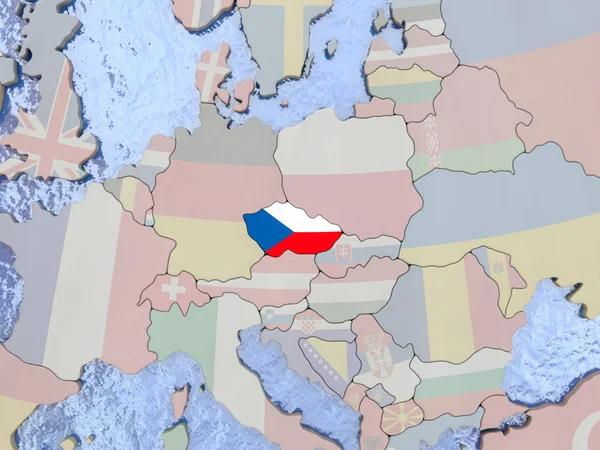 Czech republic with flag on globe — Stock Photo, Image