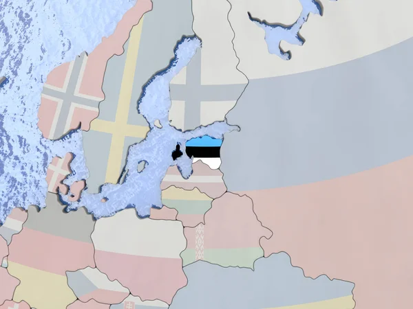 Estland met vlag op de wereldbol — Stockfoto