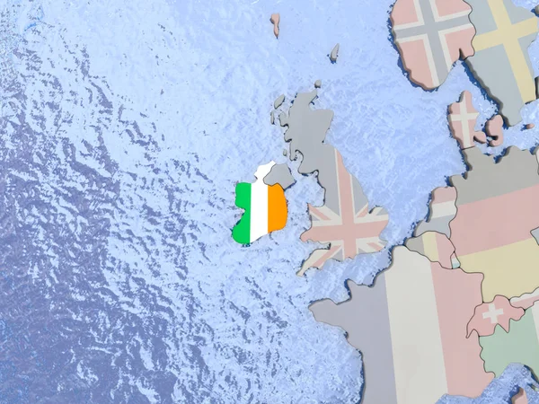 Ирландия с флагом на глобусе — стоковое фото