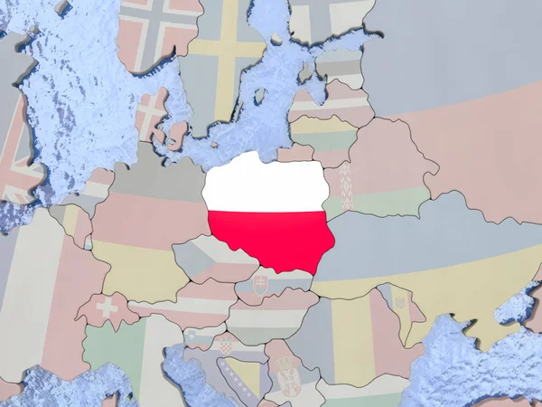 Pologne avec drapeau sur le globe — Photo