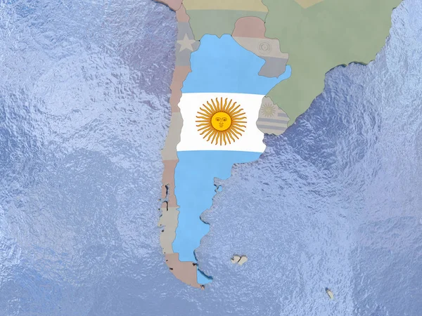 Argentinien mit Flagge auf Globus — Stockfoto
