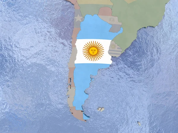 Argentina with flag on globe — Stock Photo, Image