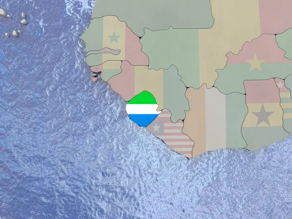 Serra Leoa com bandeira no globo — Fotografia de Stock