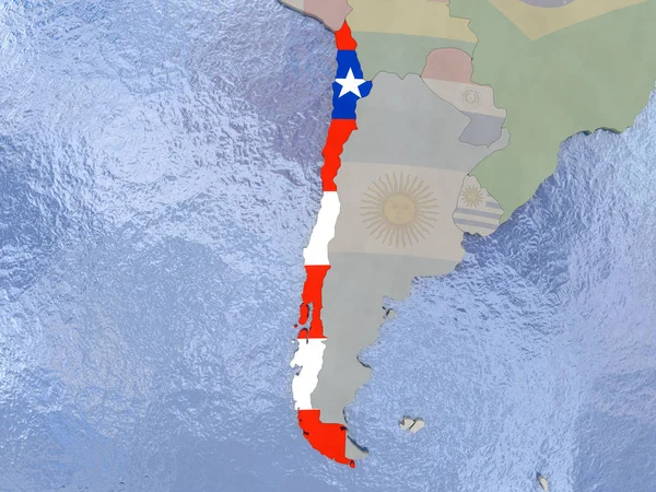 Chili mit Flagge auf Globus — Stockfoto