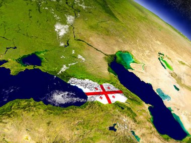 Dünya üzerindeki katıştırılmış bayrağı ile Gürcistan