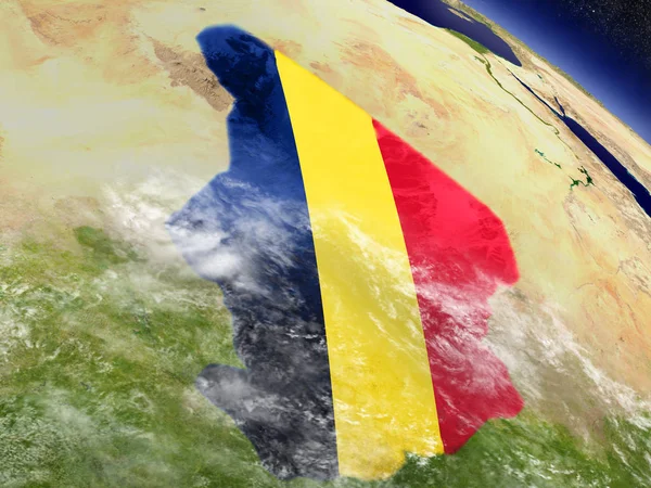 Tchad med inbäddade flagga på jorden — Stockfoto