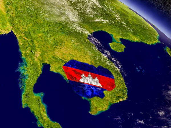 Cambogia con bandiera incorporata sulla Terra — Foto Stock