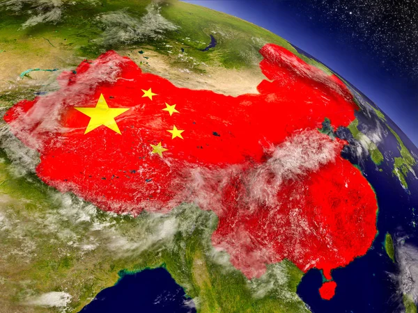 China com bandeira embutida na Terra — Fotografia de Stock