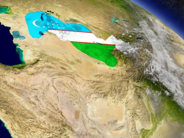 Uzbekistán con bandera incrustada en la Tierra — Foto de Stock