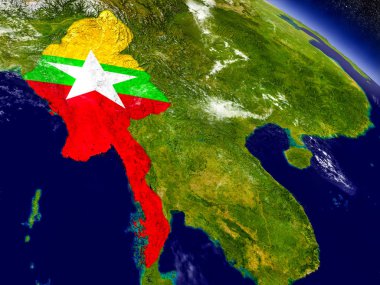 Myanmar yeryüzünde katıştırılmış bayrak ile