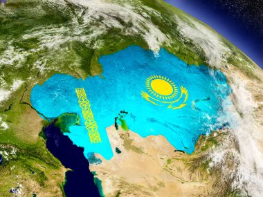 Kazakistan dünya üzerindeki katıştırılmış bayrak ile