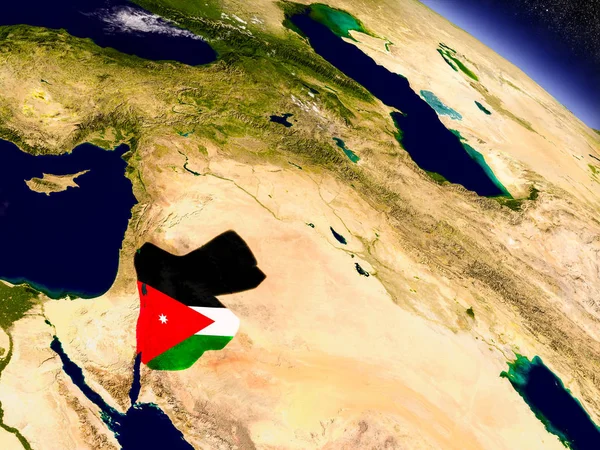 Jordan with embedded flag on Earth — Stock Photo, Image