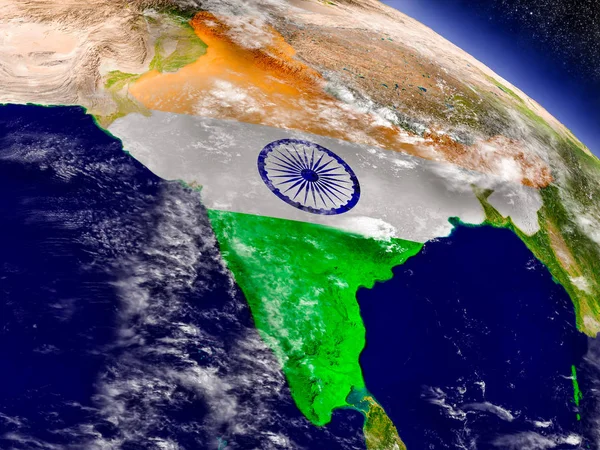 India con bandiera incorporata sulla Terra — Foto Stock