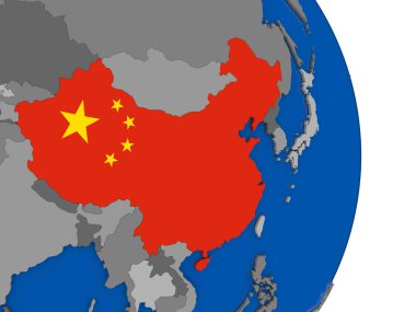 Çin bayrağı ile dünya üzerinde