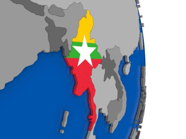 Myanmar bayrağı ile dünya üzerinde