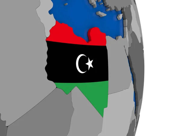 Libië op wereldbol met vlag — Stockfoto