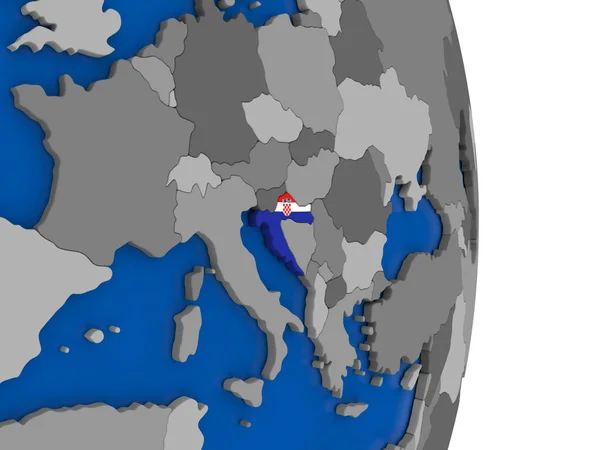 Хорватія на земній кулі з прапором — стокове фото