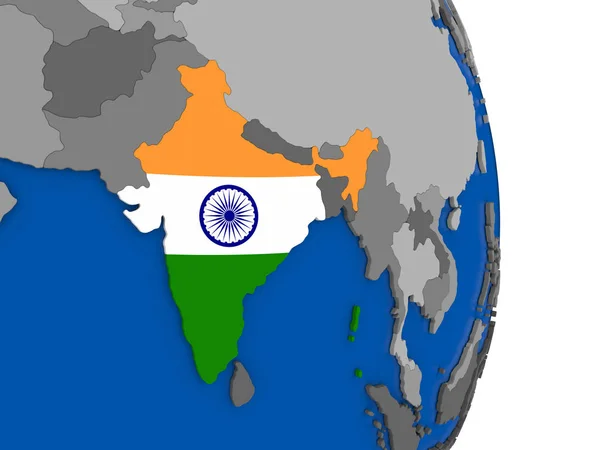 India sul globo con bandiera — Foto Stock