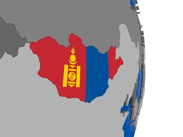 Mongólia no globo com bandeira — Fotografia de Stock