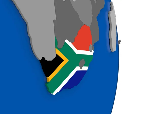 Sydafrika på jordglob med flagga — Stockfoto