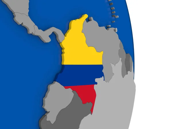 Колумбія на земній кулі з прапором — стокове фото