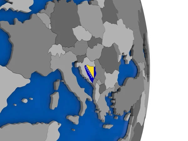 La Bosnie sur le globe avec drapeau — Photo