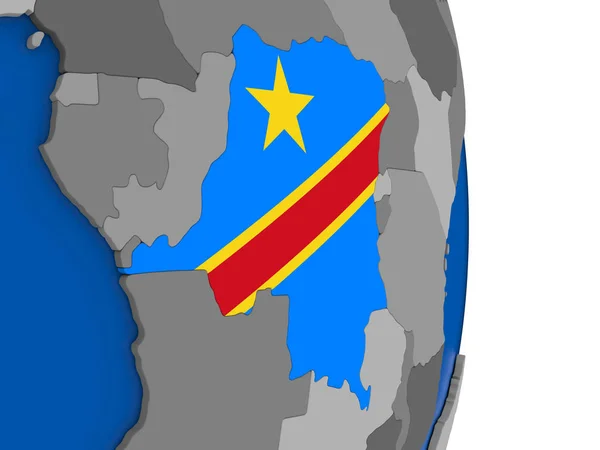 República Democrática do Congo no globo com bandeira — Fotografia de Stock