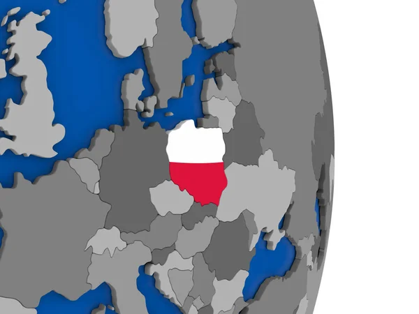 Pologne sur le globe avec drapeau — Photo