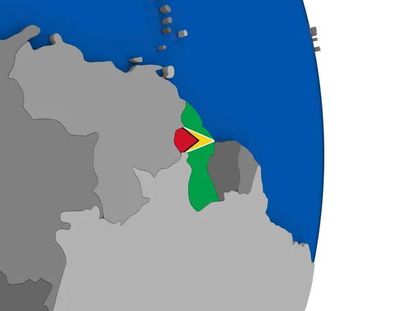Guyana na zeměkouli s příznakem — Stock fotografie