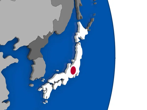 Japan auf Globus mit Fahne — Stockfoto