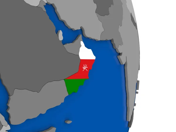 Oman op wereldbol met vlag — Stockfoto